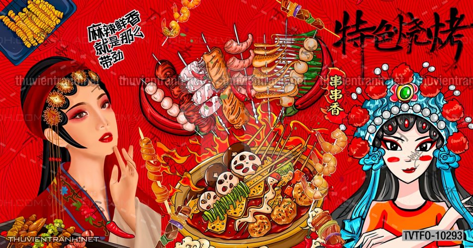 Tranh dán tường Quán ăn- Lẩu nướng Trung Quốc - Tranh tường chất lượng cao