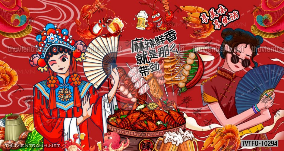 Tranh dán tường Quán ăn- Lẩu nướng Trung Quốc - Tranh tường chất lượng cao