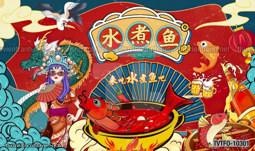 Tranh dán tường Quán ăn- Lẩu nướng Trung Quốc - Tranh tường chất lượng cao
