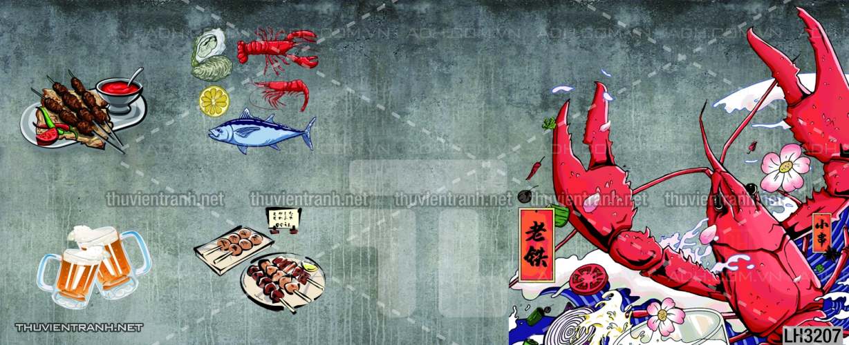 Tranh dán tường  Quán ăn Hải sản - Tranh tường chất lượng cao
