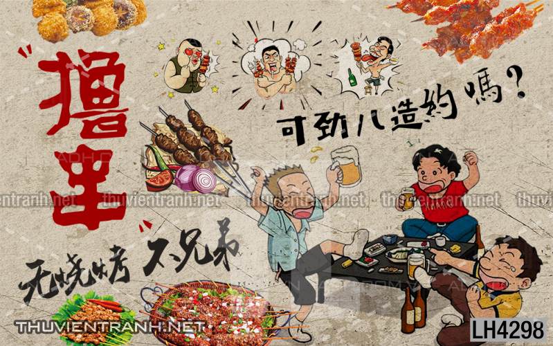 Tranh dán tường quán Lẩu nướng, bia hơi, quán nhậu - Tranh tường chất lượng cao