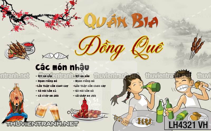 Tranh dán tường quán Lẩu nướng, bia hơi, quán nhậu - Tranh tường chất lượng cao