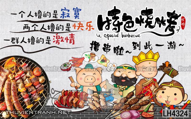 Tranh dán tường quán Lẩu nướng, bia hơi, quán nhậu - Tranh tường chất lượng cao