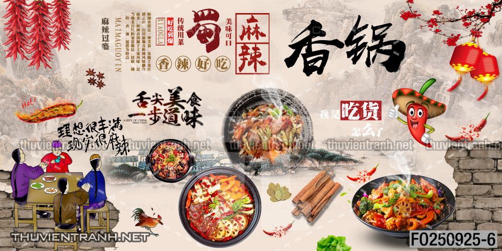 Tranh dán tường quán ăn vặt, lẩu nướng - Tranh tường chất lượng cao