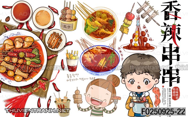 Tranh dán tường quán ăn vặt, lẩu nướng - Tranh tường chất lượng cao