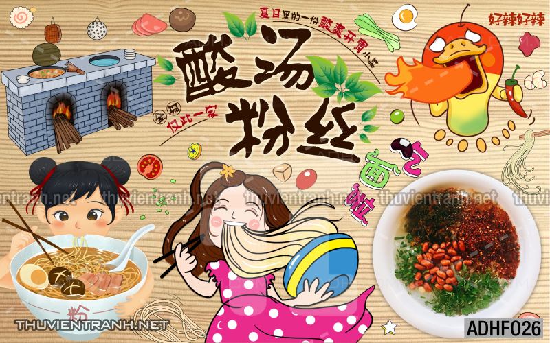  Tranh dán tường quán Mỳ Cay ăn vặt - Tranh tường chất lượng cao