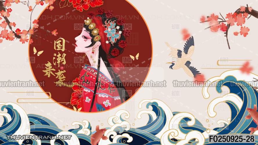  Tranh dán tường quán ăn lẩu nướng cô gái Trung Hoa - Tranh tường chất lượng cao