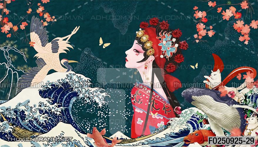  Tranh dán tường quán ăn lẩu nướng cô gái Trung Hoa - Tranh tường chất lượng cao