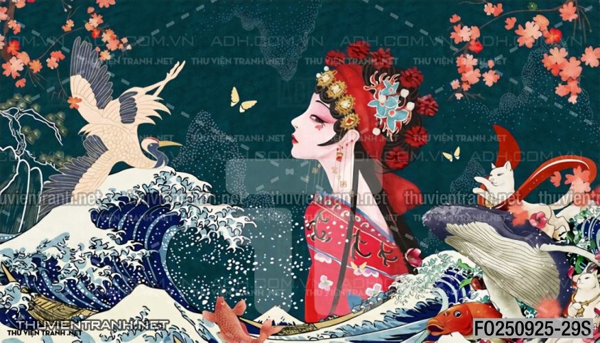  Tranh dán tường quán ăn lẩu nướng cô gái Trung Hoa - Tranh tường chất lượng cao