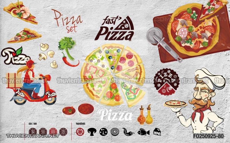  Tranh dán tường bánh Pizza - Tranh tường chất lượng cao