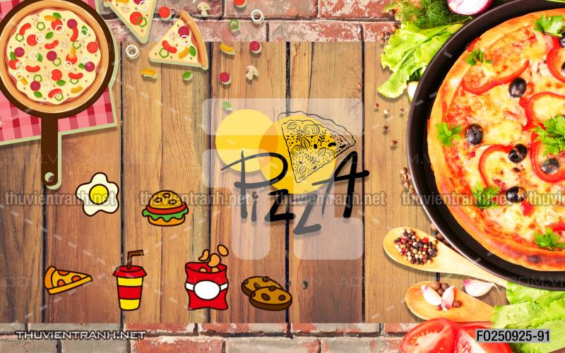  Tranh dán tường bánh Pizza - Tranh tường chất lượng cao