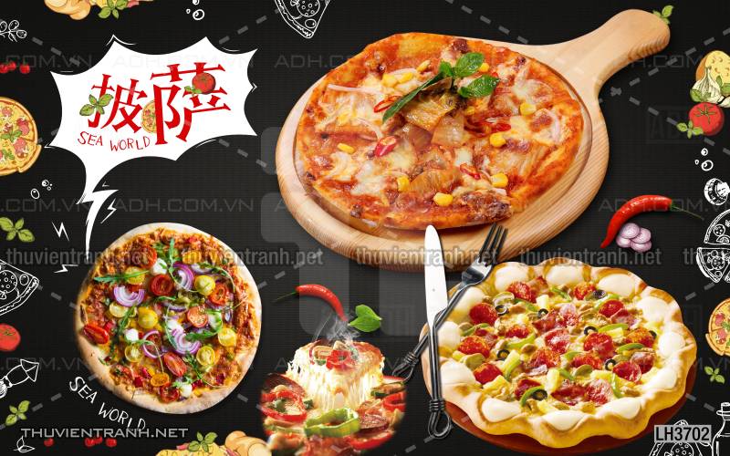  Tranh dán tường bánh Pizza - Tranh tường chất lượng cao