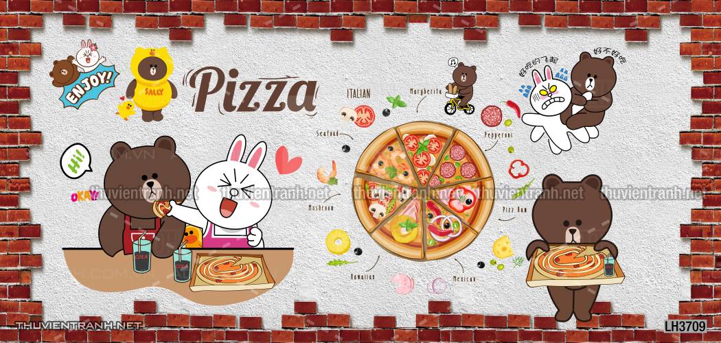  Tranh dán tường bánh Pizza - Tranh tường chất lượng cao
