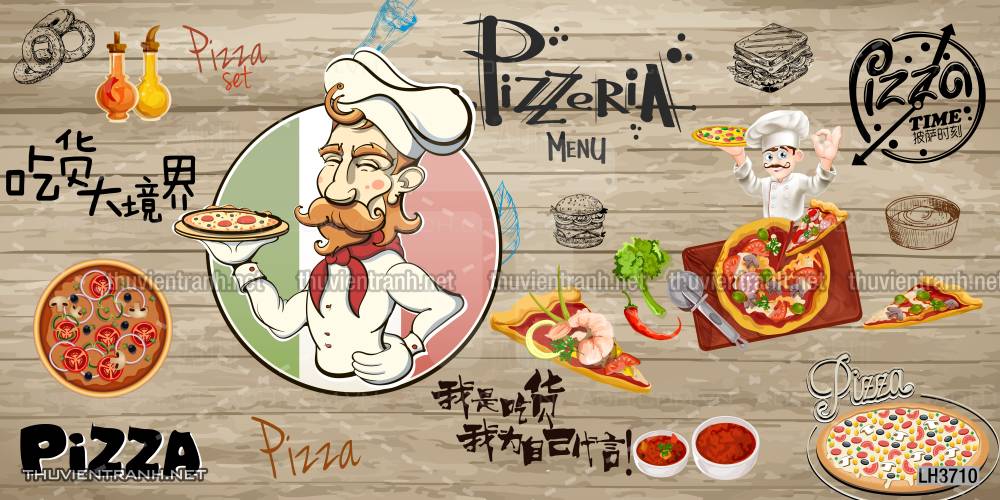  Tranh dán tường bánh Pizza - Tranh tường chất lượng cao