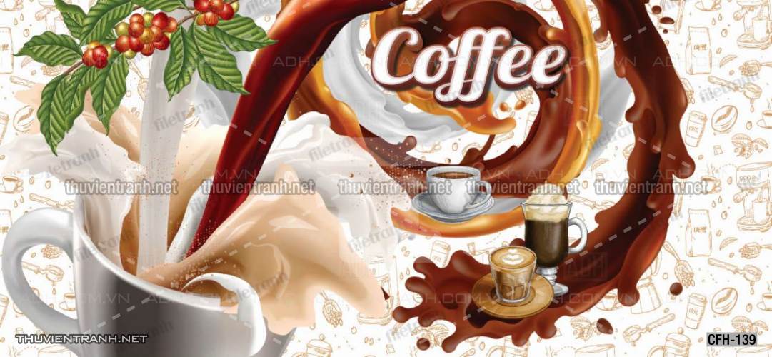  Tranh dán tường Quán Cafe, Trà Chanh, Trà sữa - Tranh tường chất lượng cao