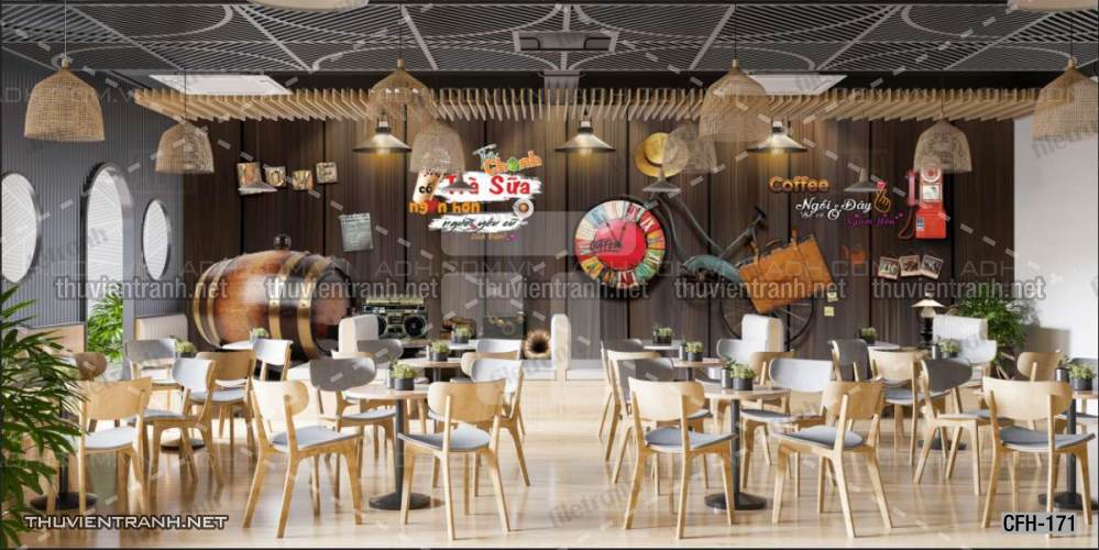 Tranh dán tường Quán Cafe, Trà Chanh, Trà sữa - Tranh tường chất lượng cao