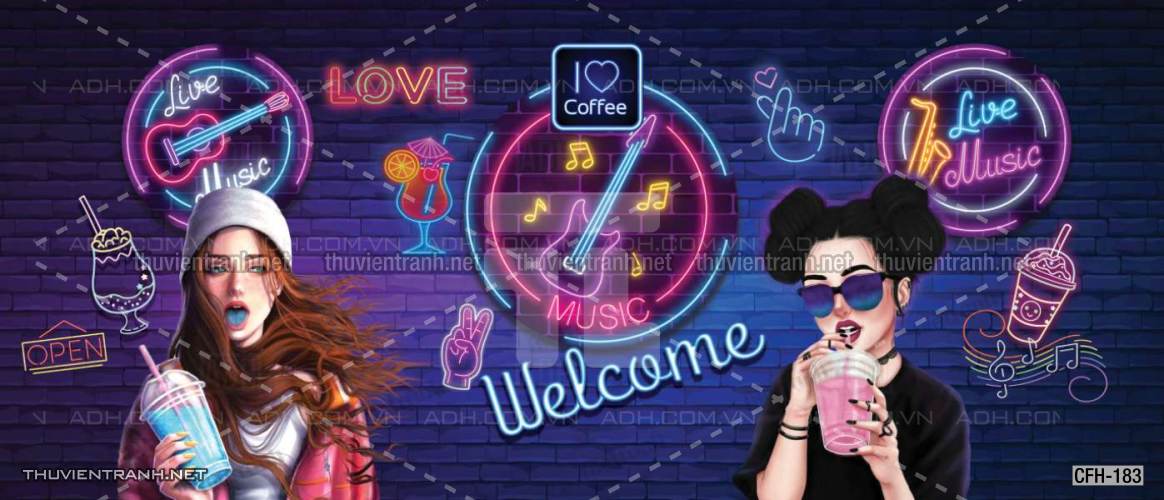  Tranh dán tường Quán Cafe, Trà Chanh, Trà sữa - Tranh tường chất lượng cao