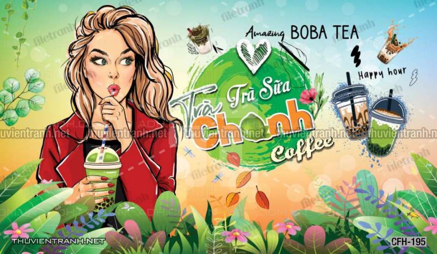  Tranh dán tường Quán Cafe, Trà Chanh, Trà sữa - Tranh tường chất lượng cao