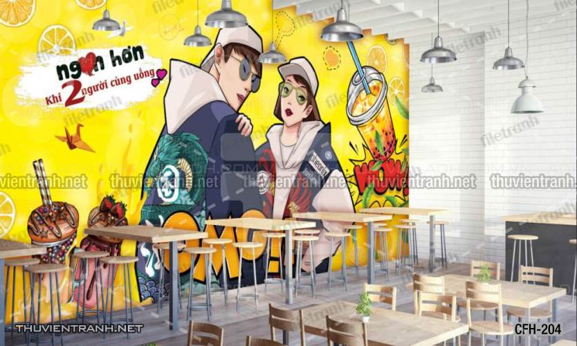  Tranh dán tường Quán Cafe, Trà Chanh, Trà sữa - Tranh tường chất lượng cao