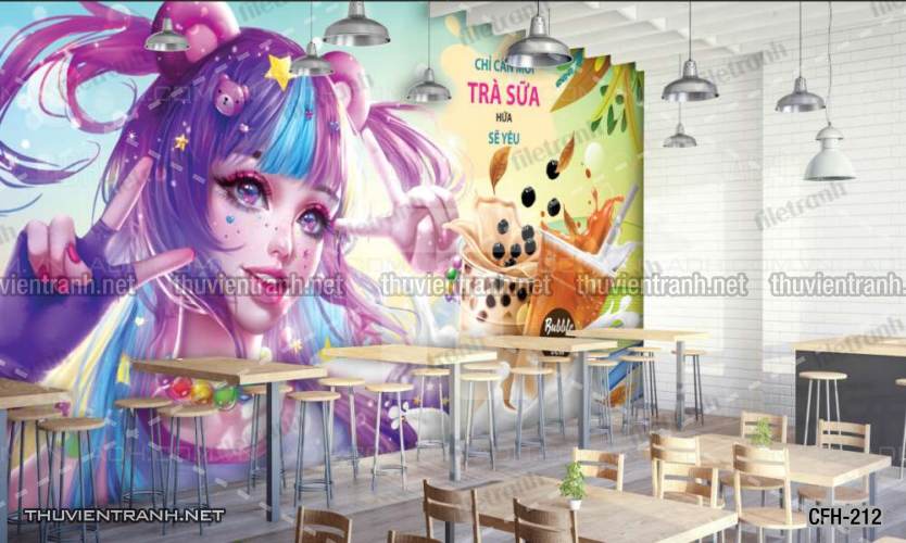 Tranh dán tường Quán Cafe, Trà Chanh, Trà sữa - Tranh tường chất lượng cao