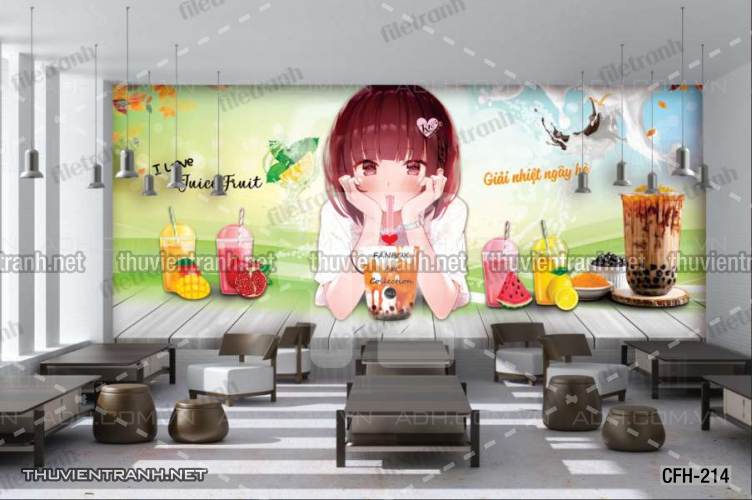 Tranh dán tường Quán Cafe, Trà Chanh, Trà sữa - Tranh tường chất lượng cao