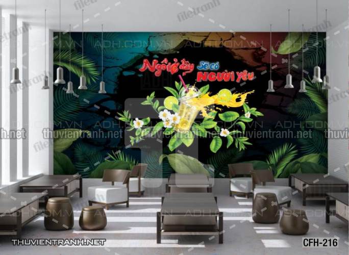 Tranh dán tường Quán Cafe, Trà Chanh, Trà sữa - Tranh tường chất lượng cao