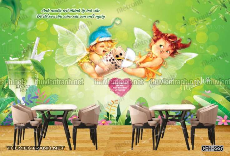 Tranh dán tường Quán Cafe, Trà Chanh, Trà sữa - Tranh tường chất lượng cao