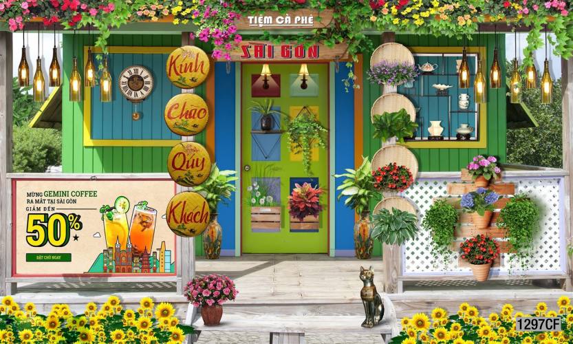  Tranh dán tường CAFE Phố Xưa,  - Tranh tường chất lượng cao