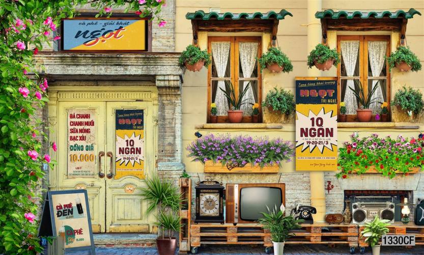  Tranh dán tường CAFE Phố Xưa,  - Tranh tường chất lượng cao