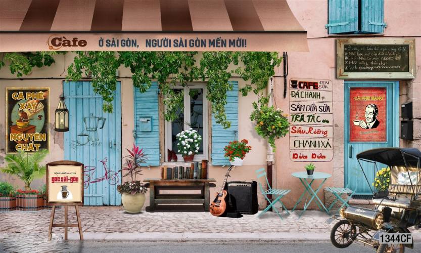  Tranh dán tường CAFE Phố Xưa,  - Tranh tường chất lượng cao