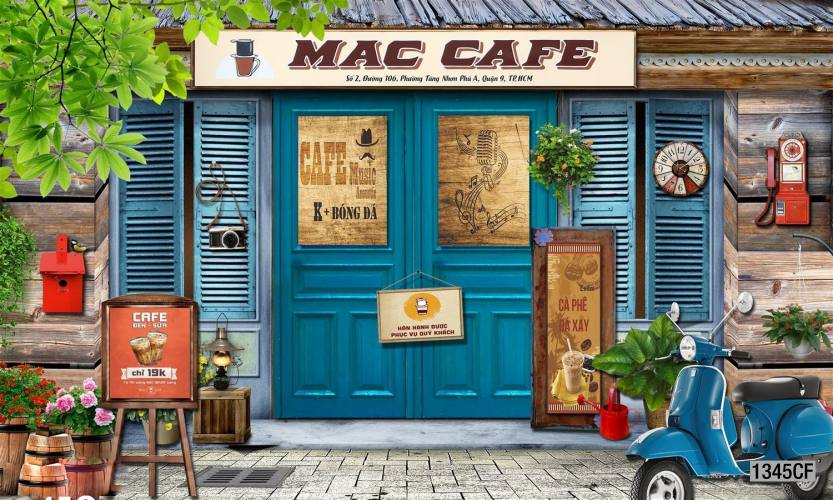  Tranh dán tường CAFE Phố Xưa,  - Tranh tường chất lượng cao