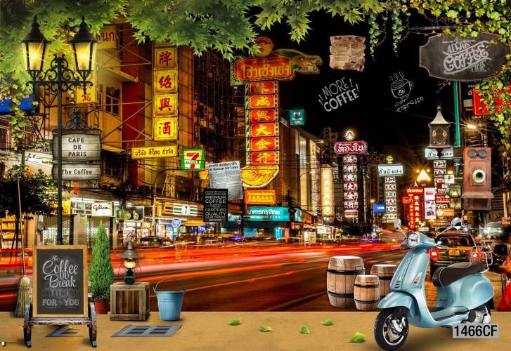  Tranh dán tường CAFE Phố Xưa - Tranh tường chất lượng cao