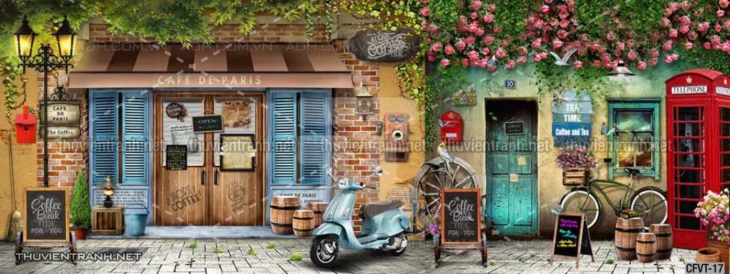 Tranh dán tường CAFE Phố Xưa - Tranh tường chất lượng cao