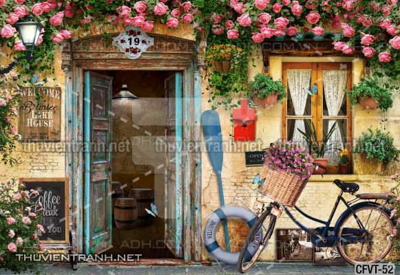 Tranh dán tường CAFE Phố Xưa - Tranh tường chất lượng cao