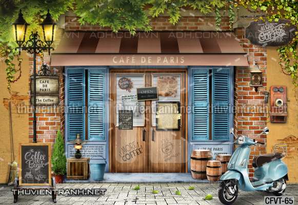 Tranh dán tường CAFE Phố Xưa - Tranh tường chất lượng cao