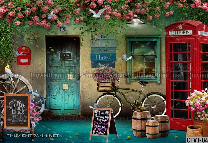 Tranh dán tường CAFE Phố Xưa - Tranh tường chất lượng cao