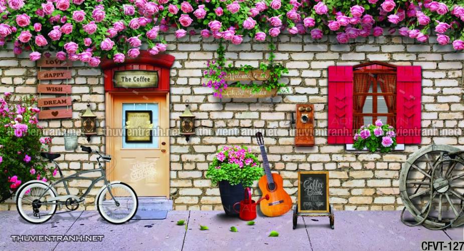 Tranh dán tường CAFE Phố Xưa - Tranh tường chất lượng cao