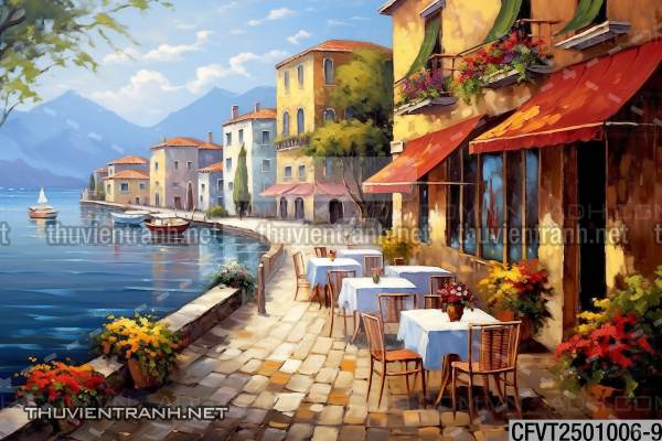 Tranh dán tường ngõ phố Châu ÂU, phố cổ Châu Âu - Tranh tường chất lượng cao