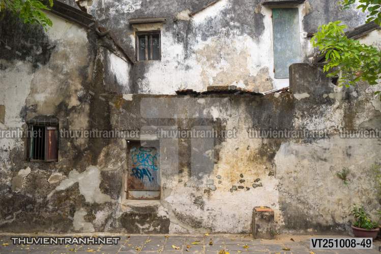  Tranh dán tường phố xưa, quán cà phê Vintage, bức tường hoa lá xinh - Tranh tường chất lượng cao