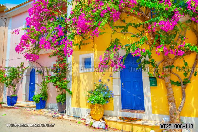  Tranh dán tường phố xưa, quán cà phê Vintage, bức tường hoa lá xinh - Tranh tường chất lượng cao