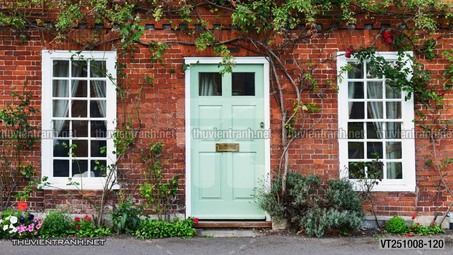 Tranh dán tường phố xưa, quán cà phê Vintage, bức tường hoa lá xinh - Tranh tường chất lượng cao