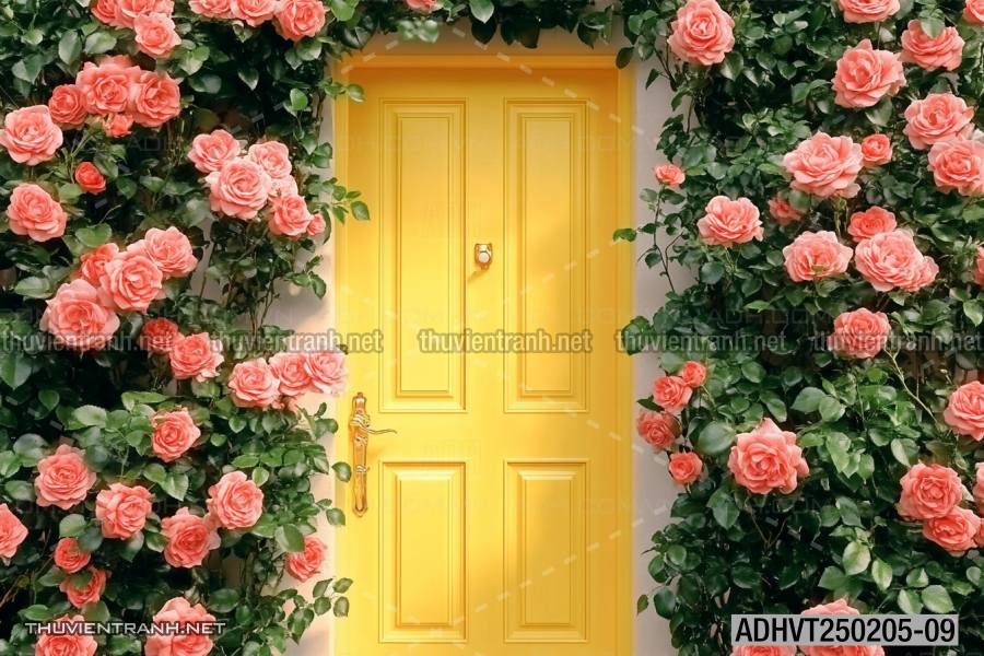  Tranh dán tường ngôi nhà xinh mộng mơ,  cửa nhà hoa leo  - Tranh tường chất lượng cao