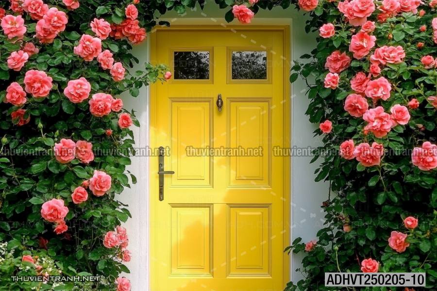  Tranh dán tường ngôi nhà xinh mộng mơ,  cửa nhà hoa leo  - Tranh tường chất lượng cao