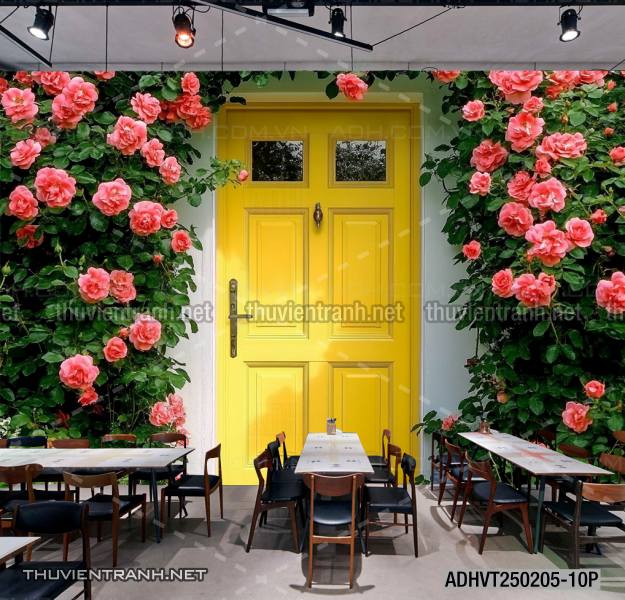  Tranh dán tường ngôi nhà xinh mộng mơ,  cửa nhà hoa leo  - Tranh tường chất lượng cao