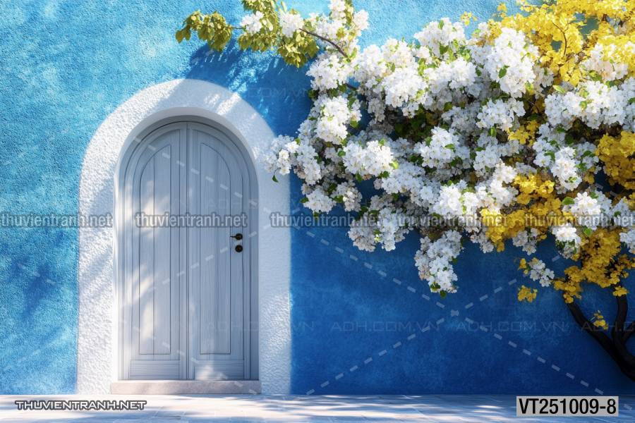  Tranh dán tường ngôi nhà xinh mộng mơ,  cửa nhà hoa leo  - Tranh tường chất lượng cao