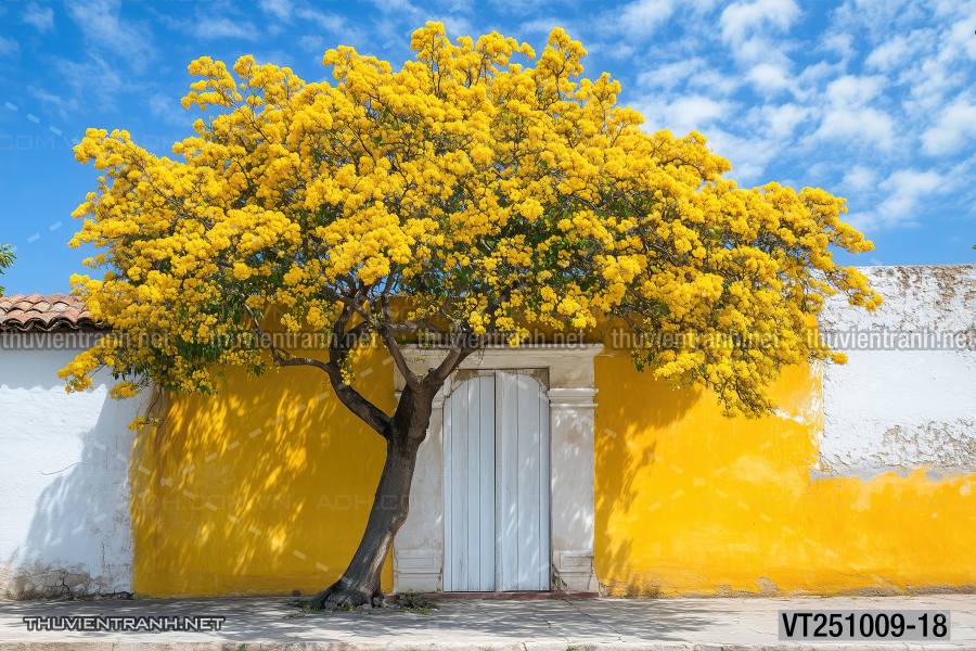  Tranh dán tường ngôi nhà xinh mộng mơ,  cửa nhà hoa leo  - Tranh tường chất lượng cao