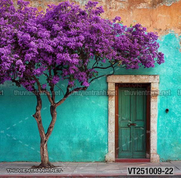  Tranh dán tường ngôi nhà xinh mộng mơ,  cửa nhà hoa leo  - Tranh tường chất lượng cao