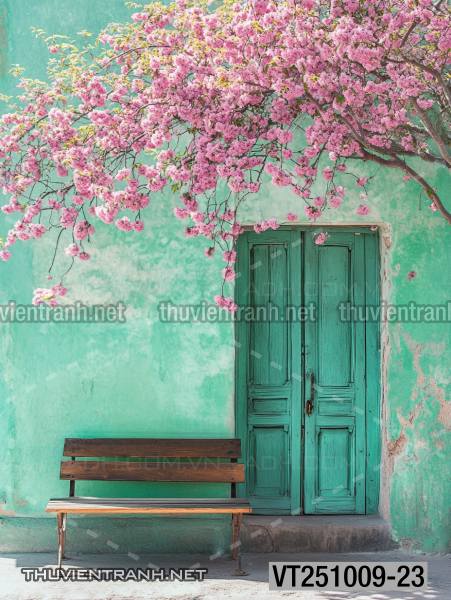  Tranh dán tường ngôi nhà xinh mộng mơ,  cửa nhà hoa leo  - Tranh tường chất lượng cao