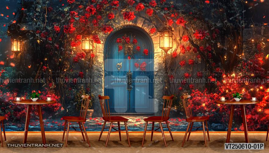 Tranh dán tường ngôi nhà phố xưa, nhà phố vintage - Tranh tường chất lượng cao