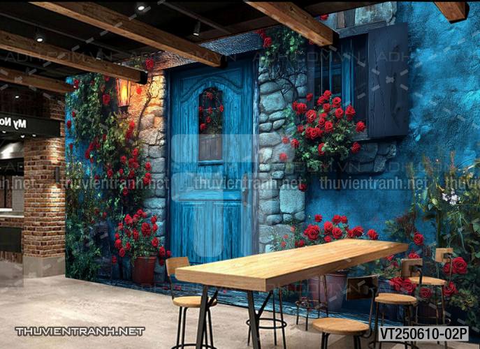 Tranh dán tường ngôi nhà phố xưa, nhà phố vintage - Tranh tường chất lượng cao